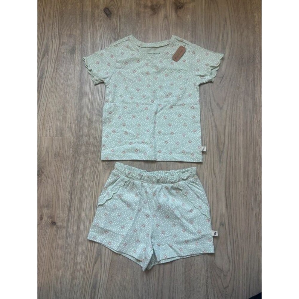 NWT Easy-Peasy Organic Cotton Floral Pajama Set Toddler 4T Mint Green Short Set